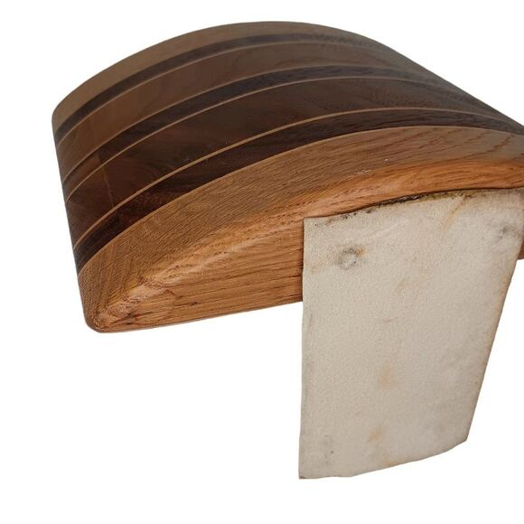 Vintage Mid Century Modern Butcher Block Solid Wood w/Inlay Curved Bookend - Picture 8 of 9